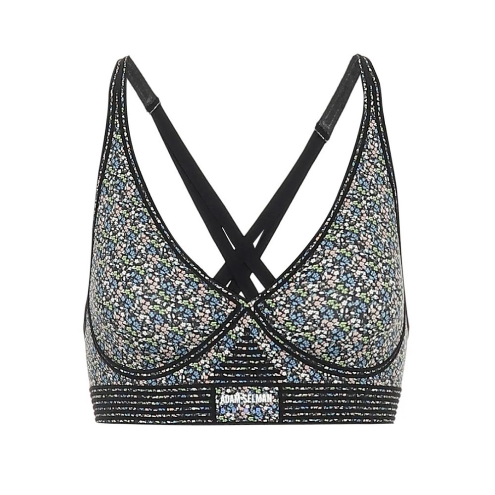 Adam Selman Sport- Multicolored Floral Banded Adjustable Sports Bra